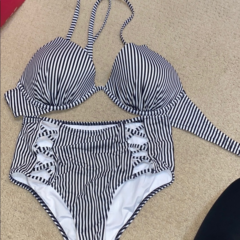 Stripe high rise bikini
